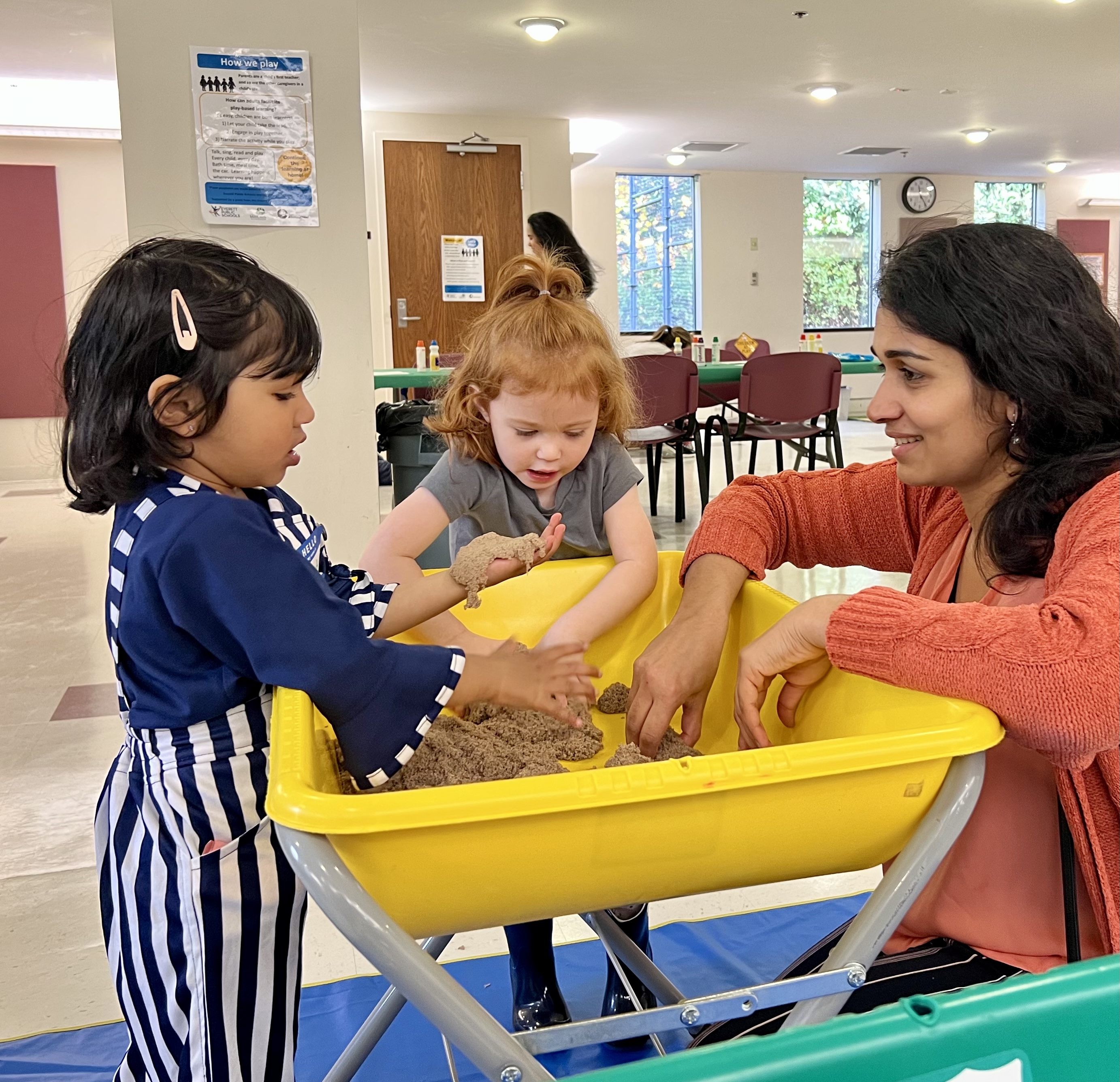 Play and Learn sessions offering stimulation play with sand.